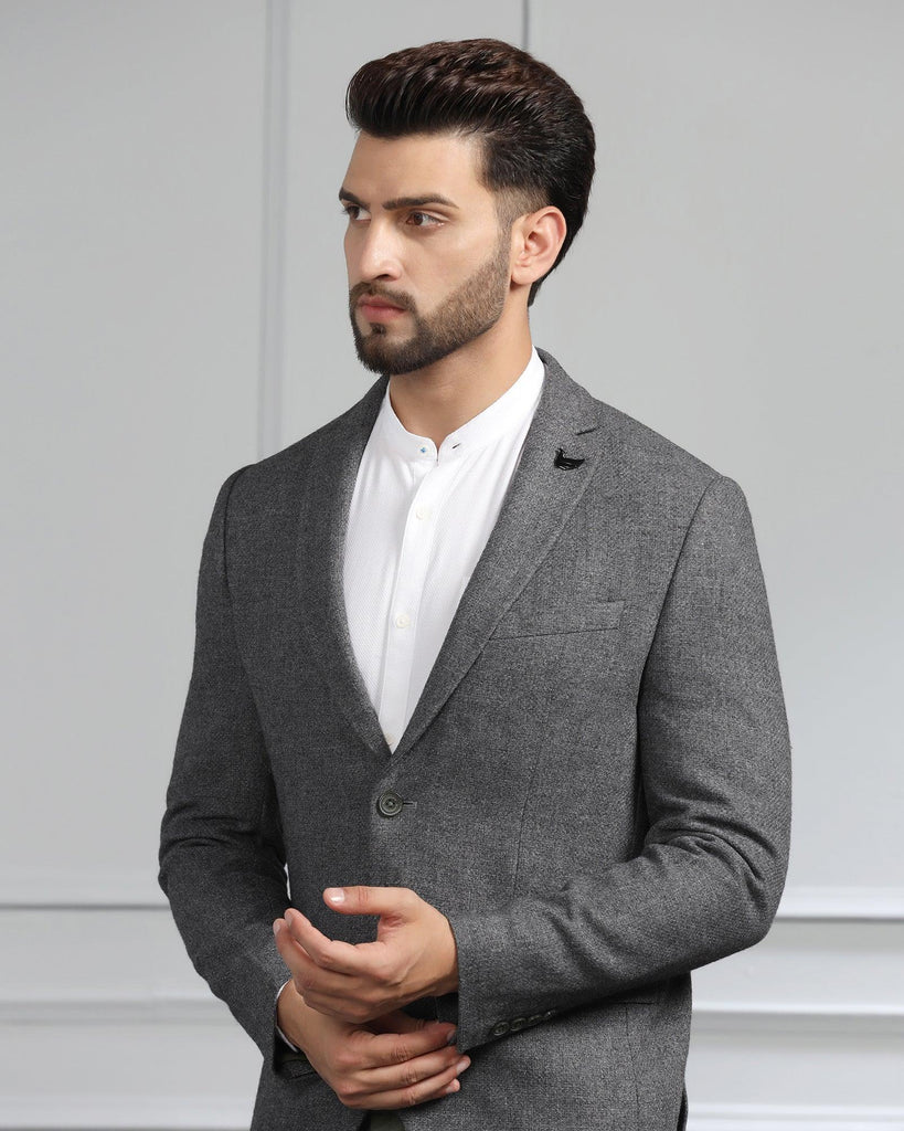 Casual Charcoal Solid Blazer - Adley