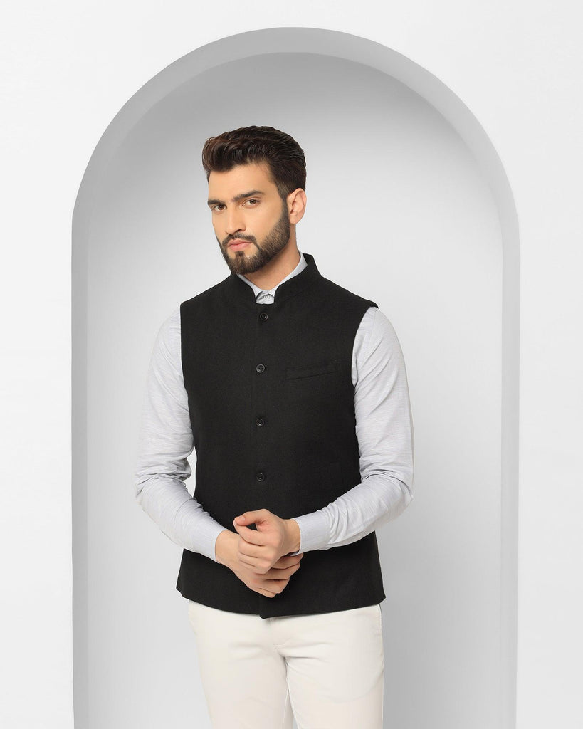 Bandhgala Casual Black Solid Waistcoat - Xavier