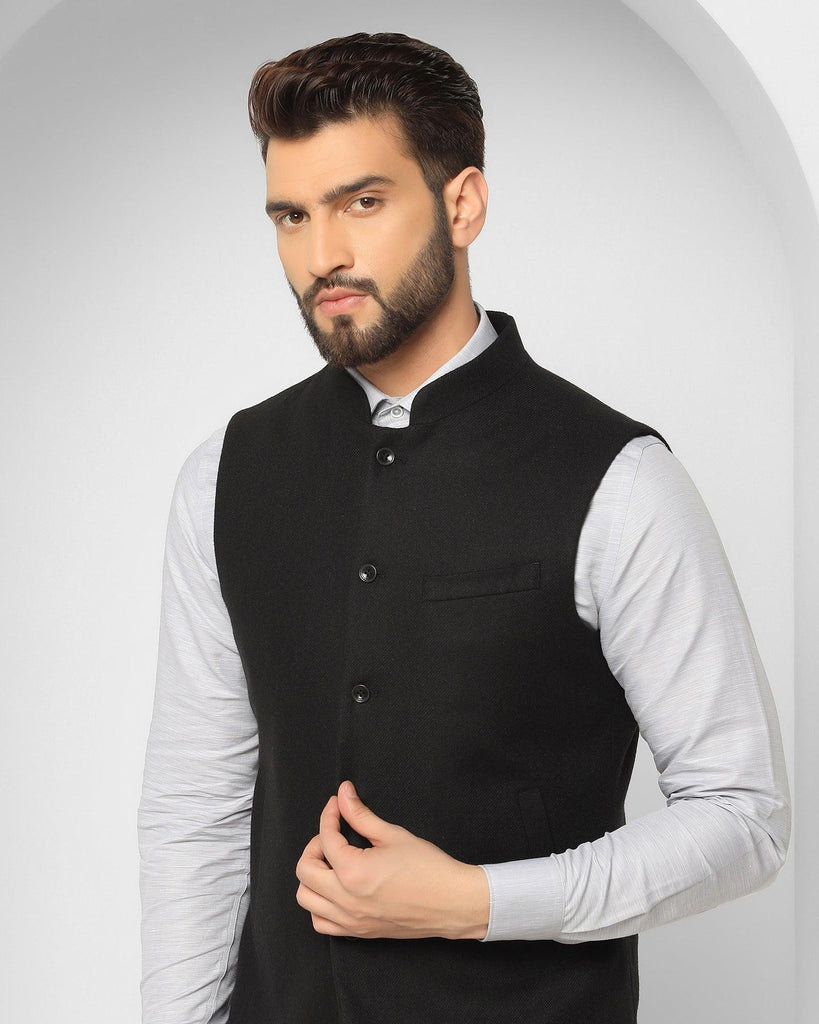 Bandhgala Casual Black Solid Waistcoat - Xavier