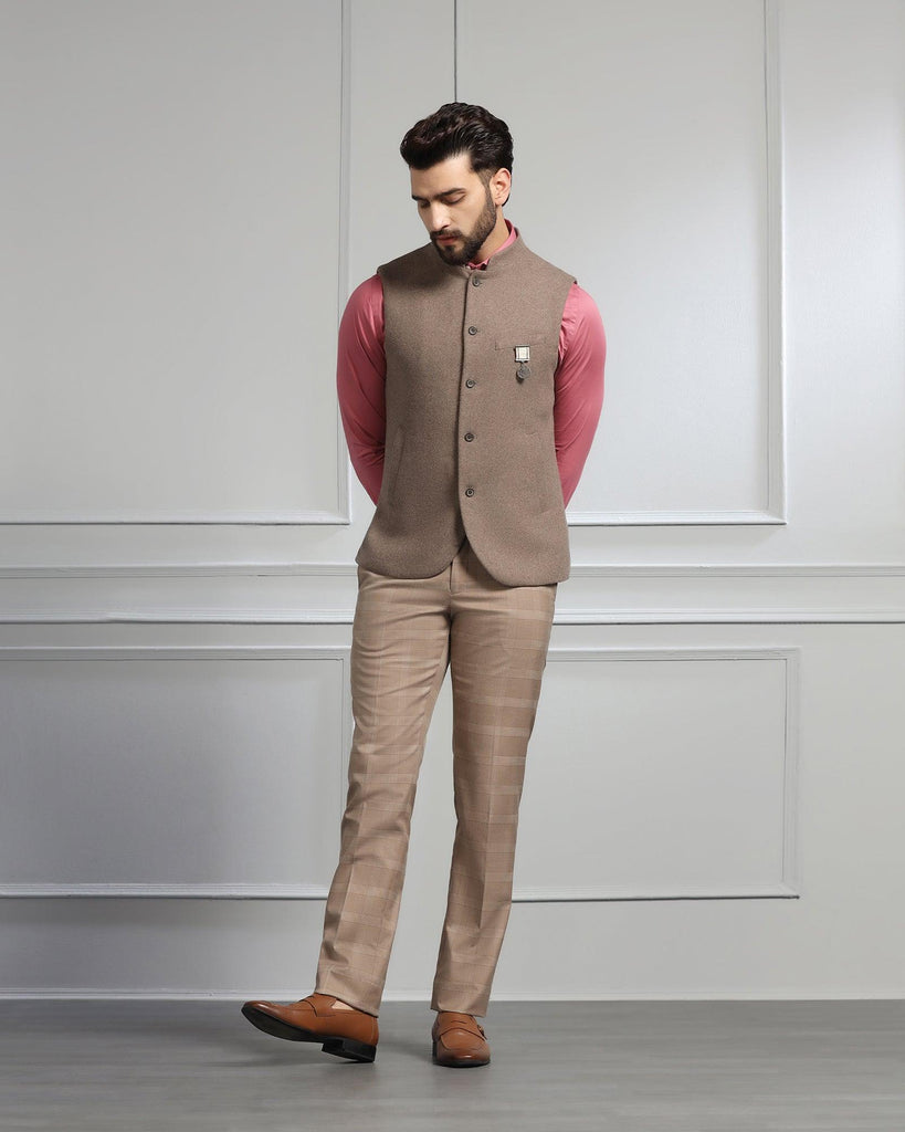 Bandhgala Casual Brown Solid Waistcoat - Canford