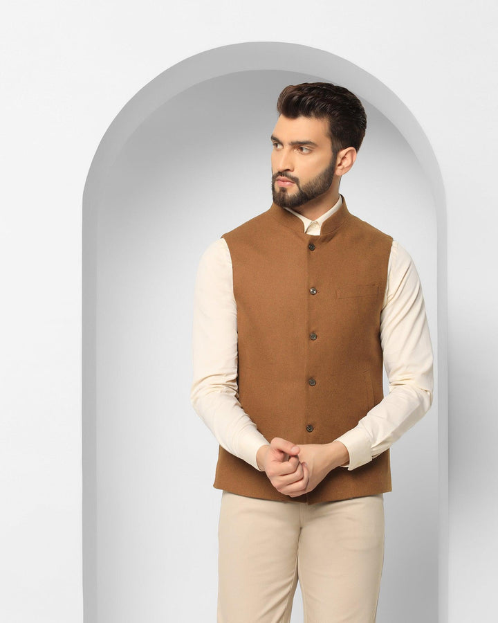 Bandhgala Casual Rust Solid Waistcoat - Xavier