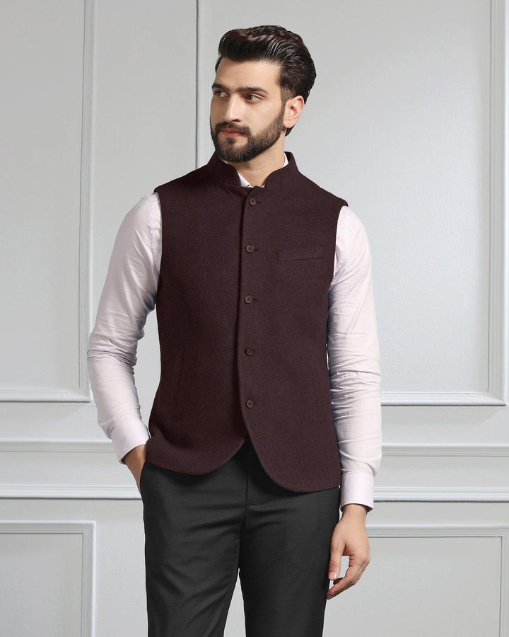 Bandhgala Casual Wine Solid Waistcoat - Canford