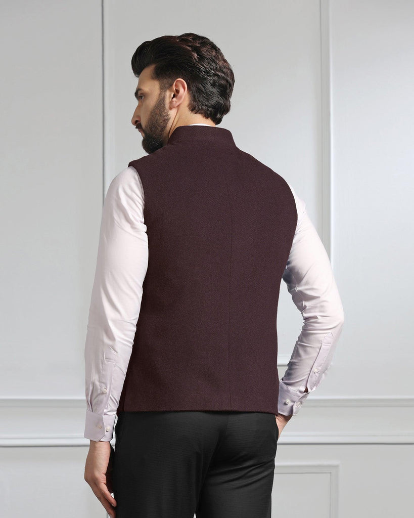 Bandhgala Casual Wine Solid Waistcoat - Canford