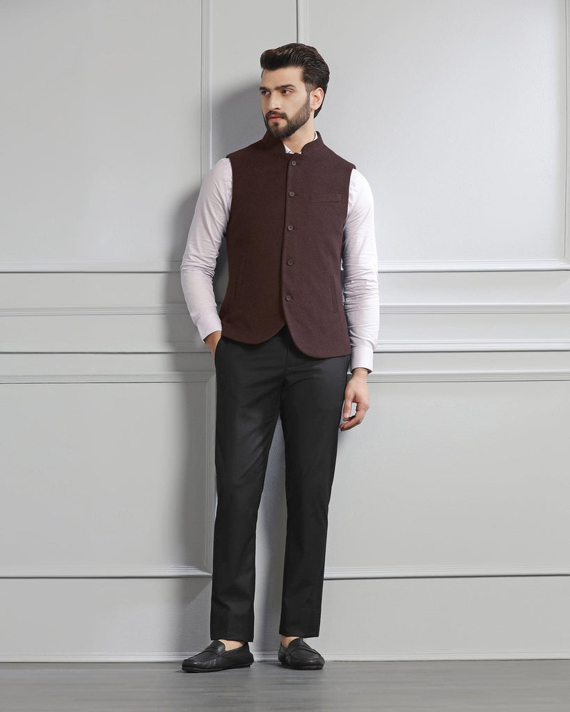 Bandhgala Casual Wine Solid Waistcoat - Canford