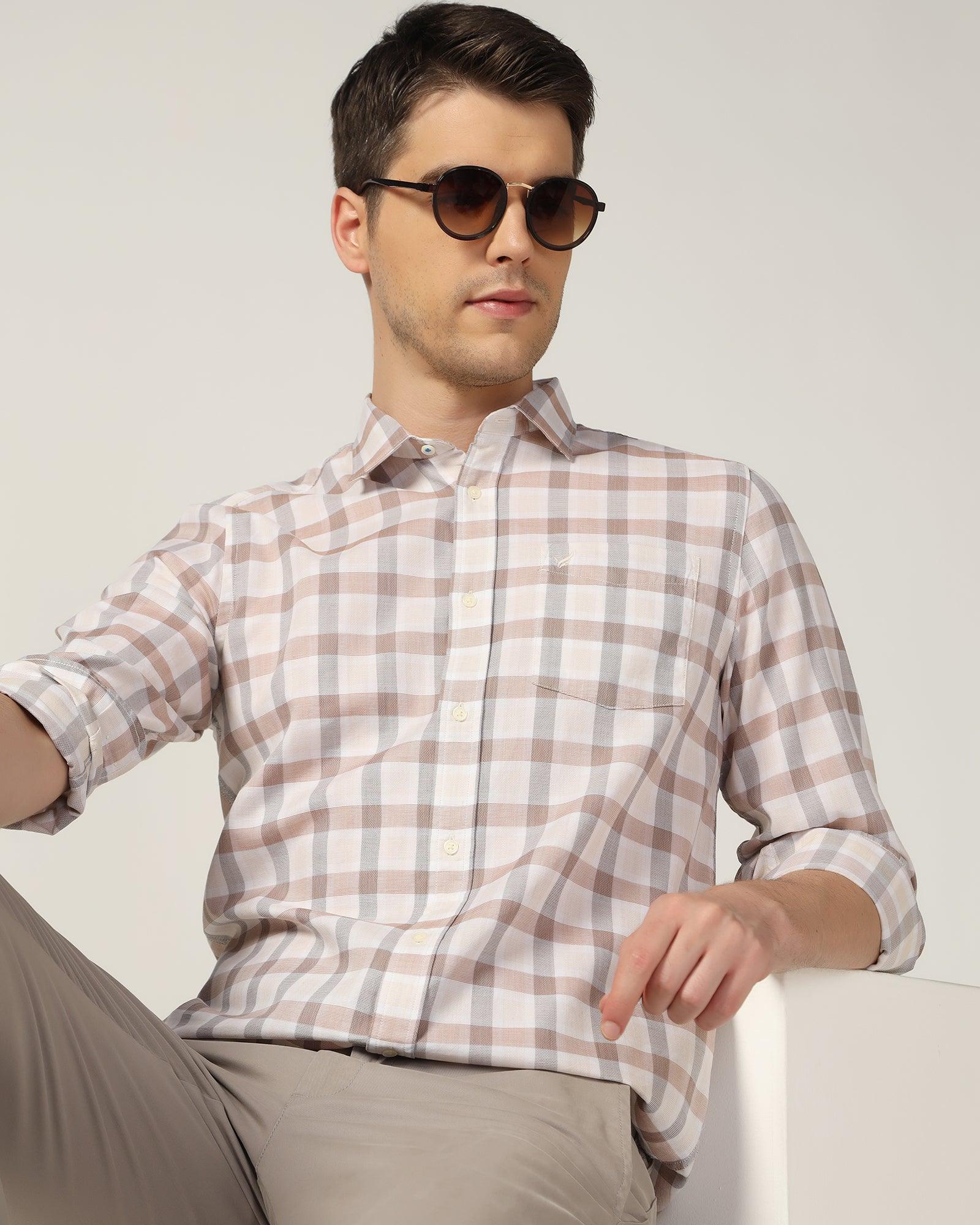 Casual Beige Check Shirt - Autumn - Blackberrys