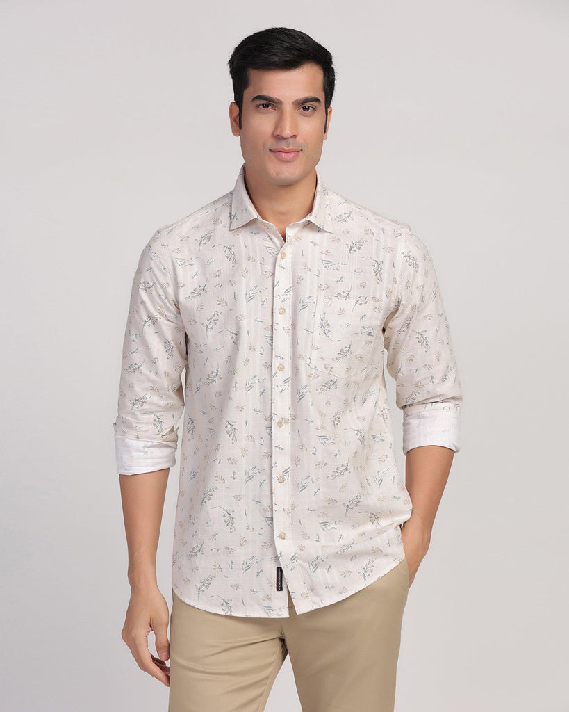 Linen Casual Beige Printed Shirt - Martin