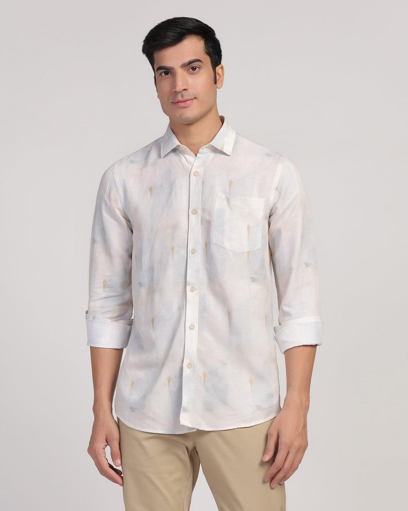 Linen Casual Beige Printed Shirt - Shadow