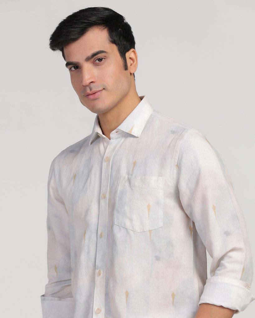 Linen Casual Beige Printed Shirt - Shadow