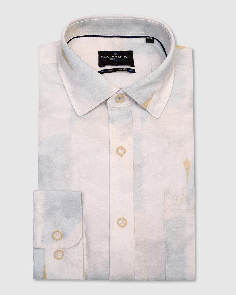 Linen Casual Beige Printed Shirt - Shadow