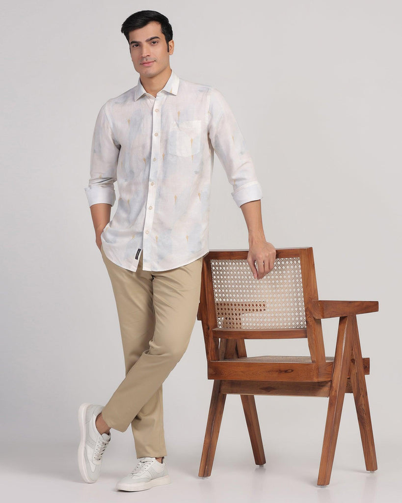 Linen Casual Beige Printed Shirt - Shadow