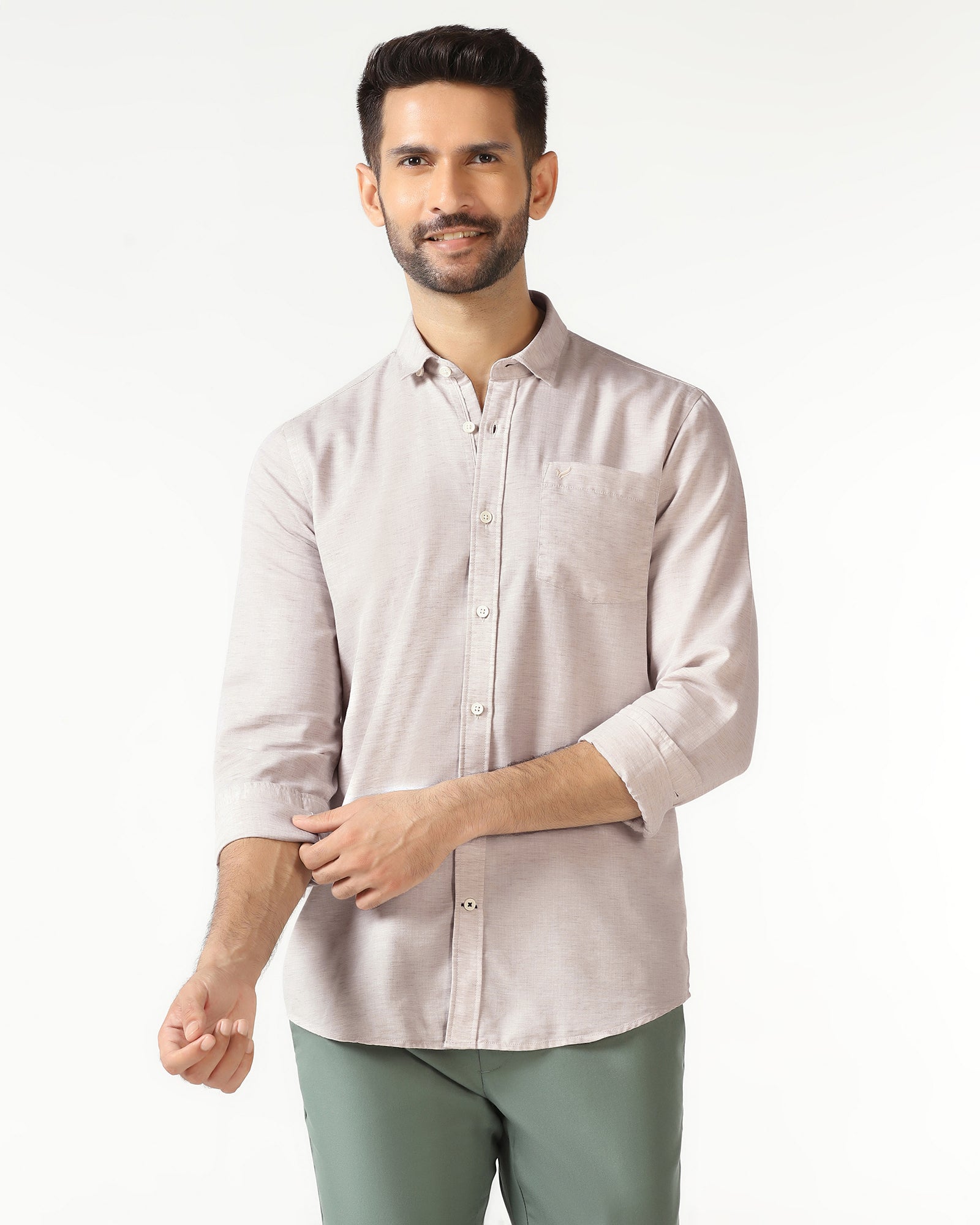 Casual Beige Solid Shirt - Josko