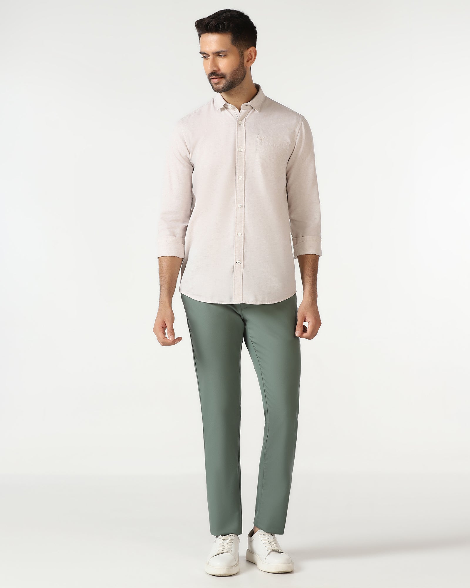 Casual Beige Solid Shirt - Josko
