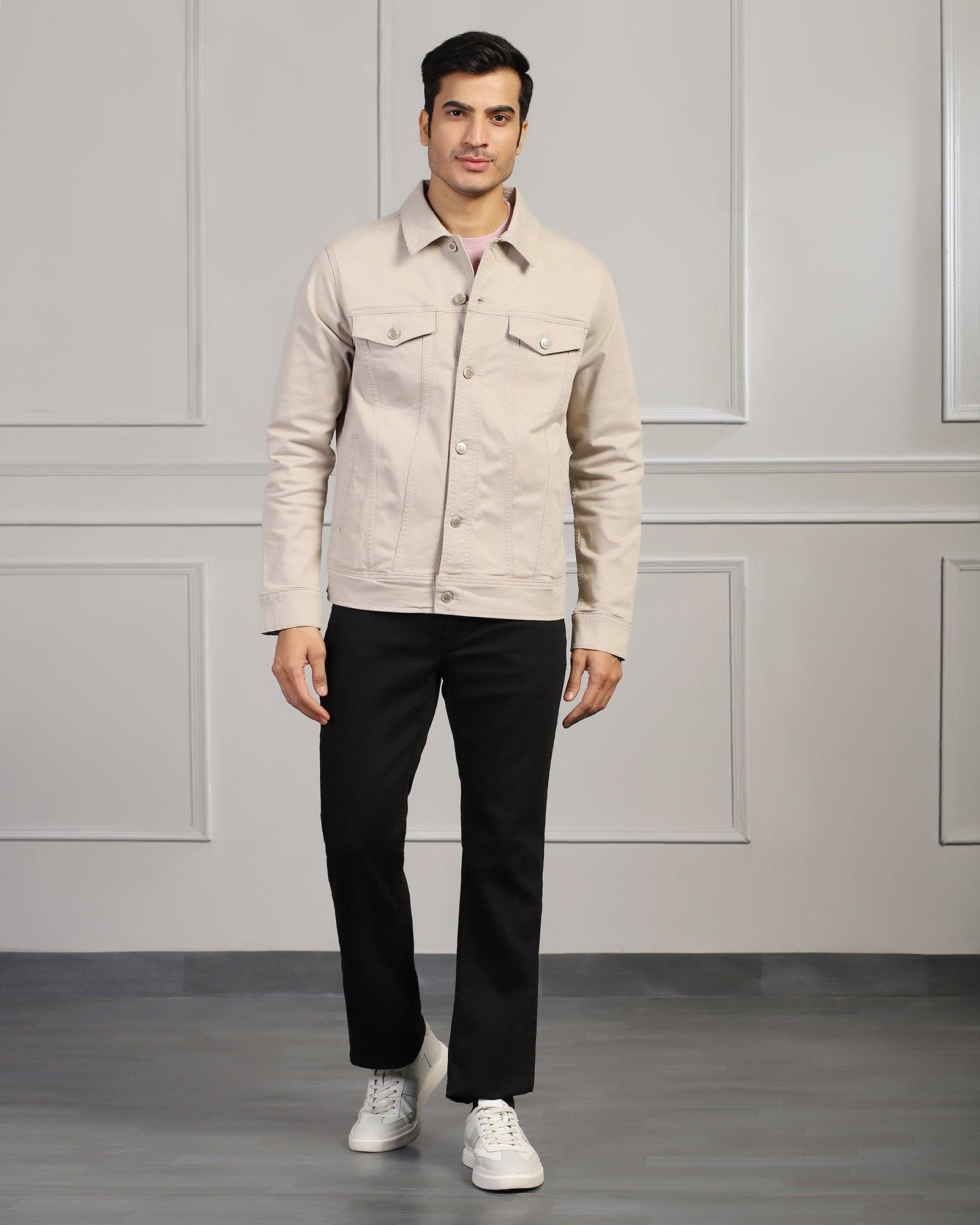 Casual Beige Solid Jacket - Jeff - Blackberrys