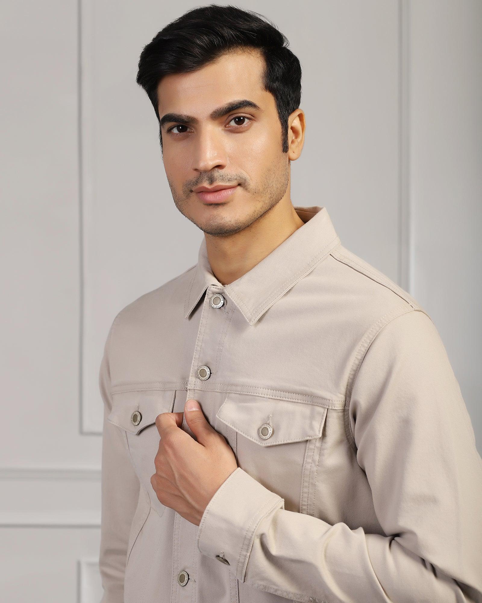 Casual Beige Solid Jacket - Jeff - Blackberrys