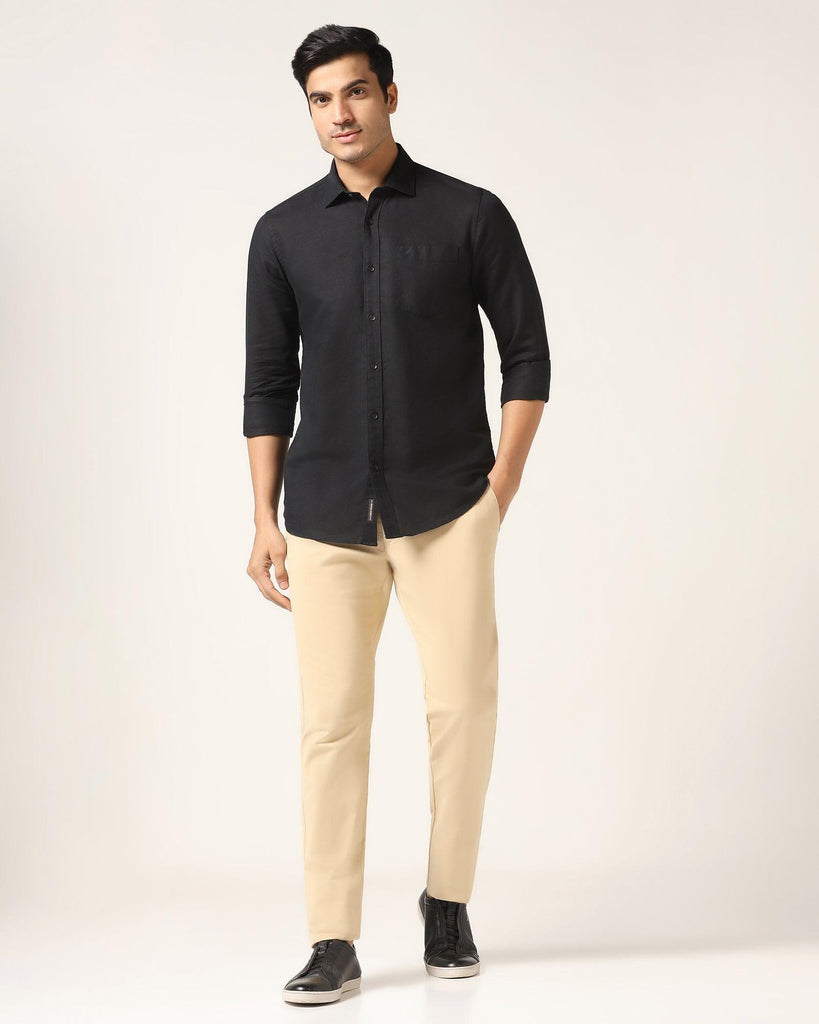 Linen Casual Black Solid Shirt - Salmon