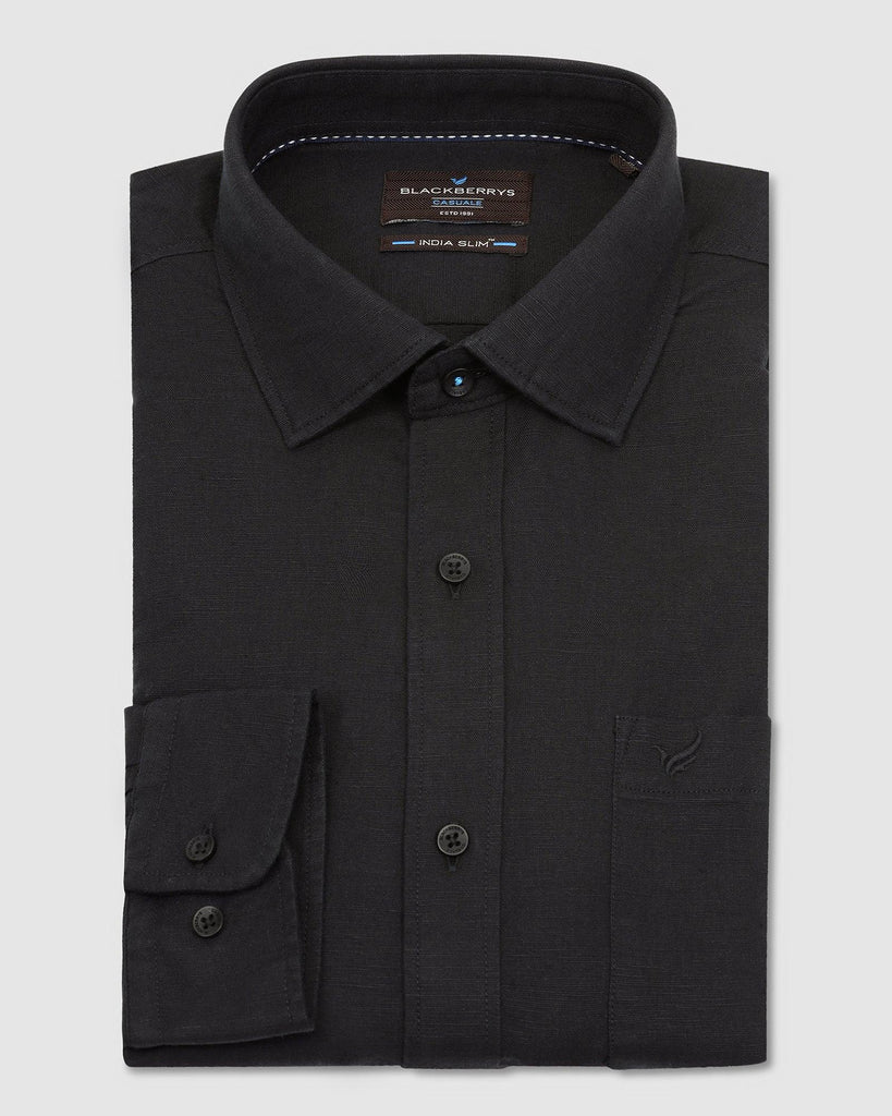 Linen Casual Black Solid Shirt - Salmon