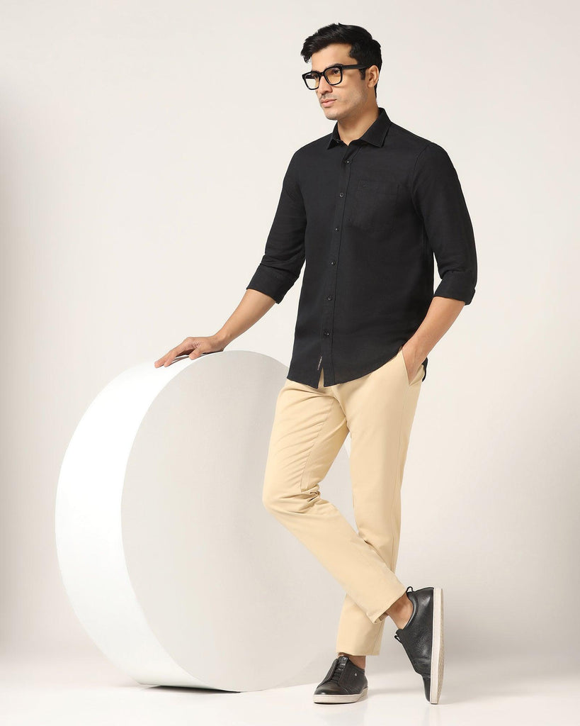 Linen Casual Black Solid Shirt - Salmon