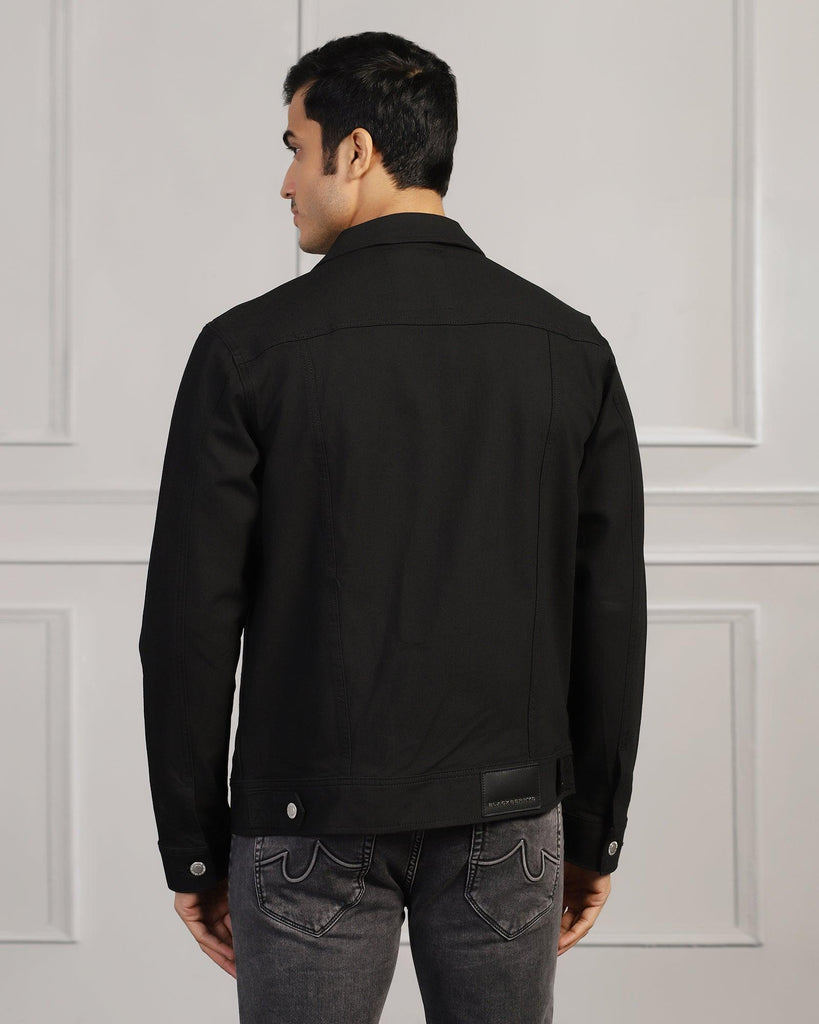 Casual Black Solid Denim Jacket - Jeunet