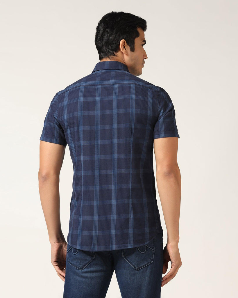 Casual Half Sleeve Blue Check Shirt - Audrey