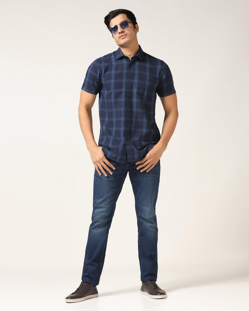 Casual Half Sleeve Blue Check Shirt - Audrey