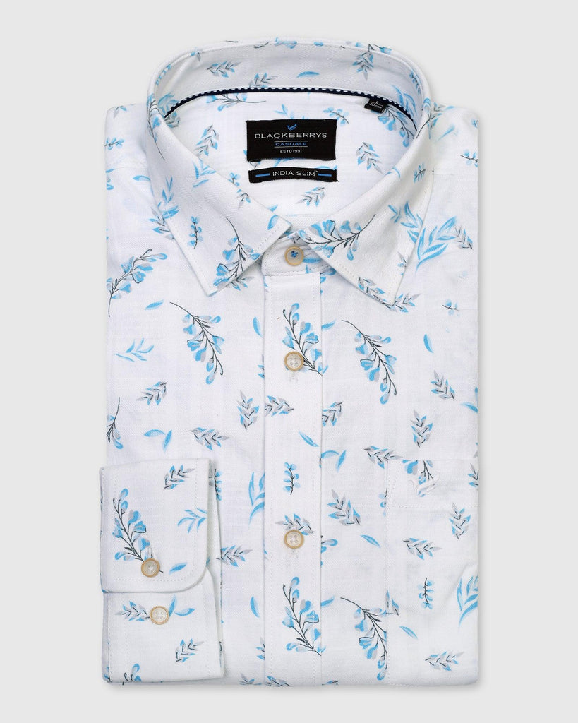 Linen Casual Blue Printed Shirt - Martin