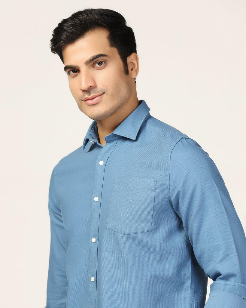 Casual Blue Textured Shirt - Caty