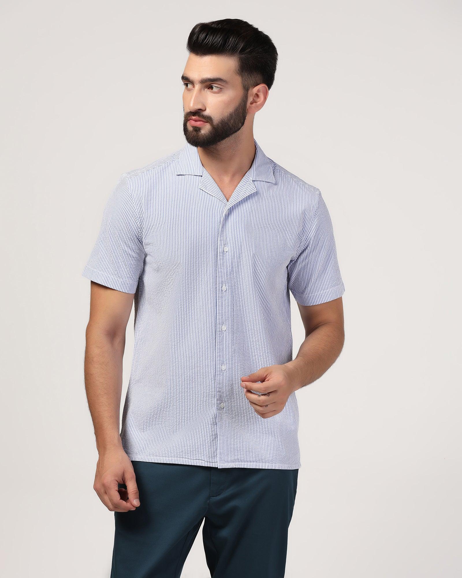 Casual Half Sleeve Blue Textured Shirt - Jaffy - Blackberrys