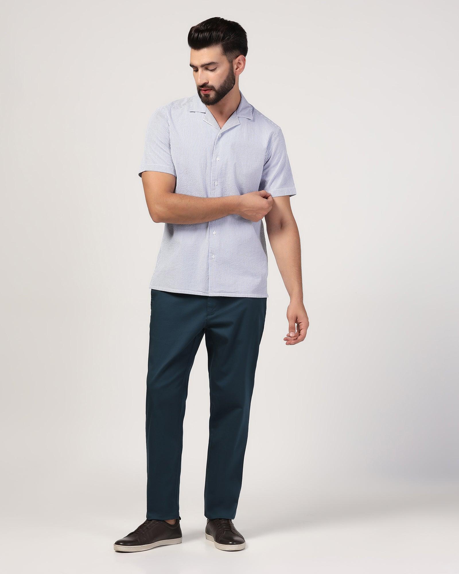 Casual Half Sleeve Blue Textured Shirt - Jaffy - Blackberrys