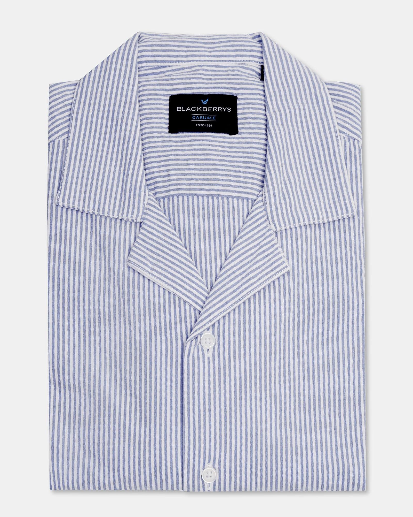 Casual Half Sleeve Blue Textured Shirt - Jaffy - Blackberrys