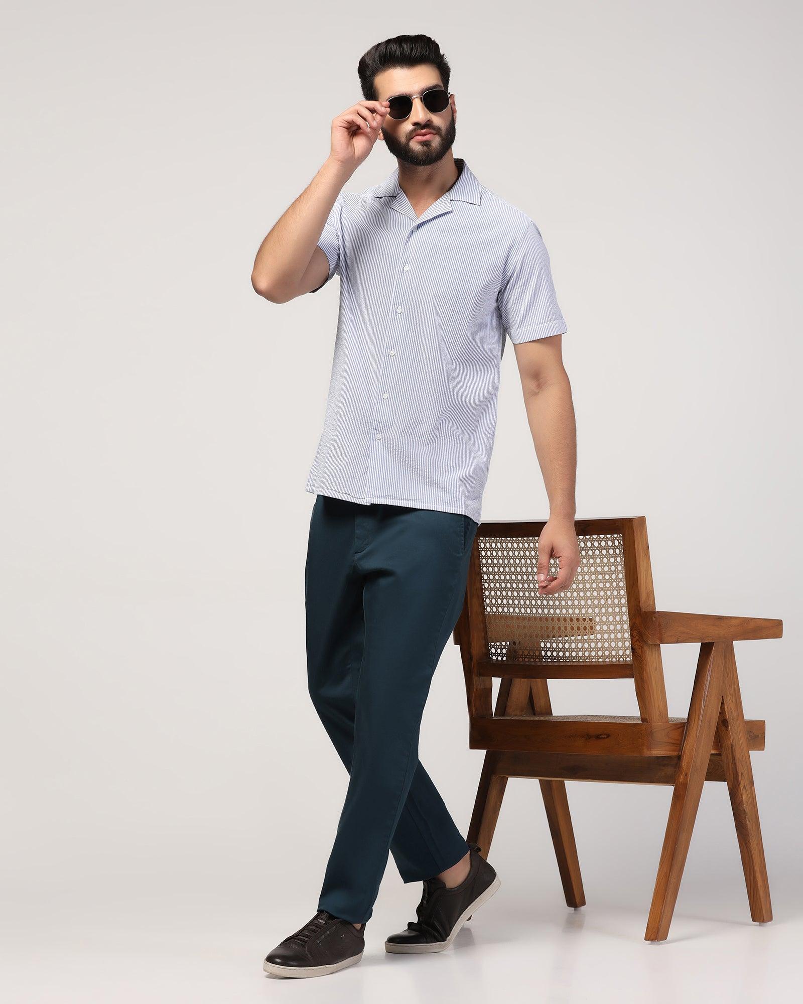 Casual Half Sleeve Blue Textured Shirt - Jaffy - Blackberrys