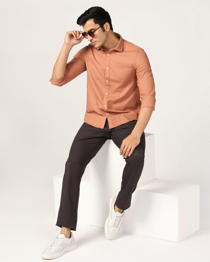 Casual Brown Textured Shirt - Caty