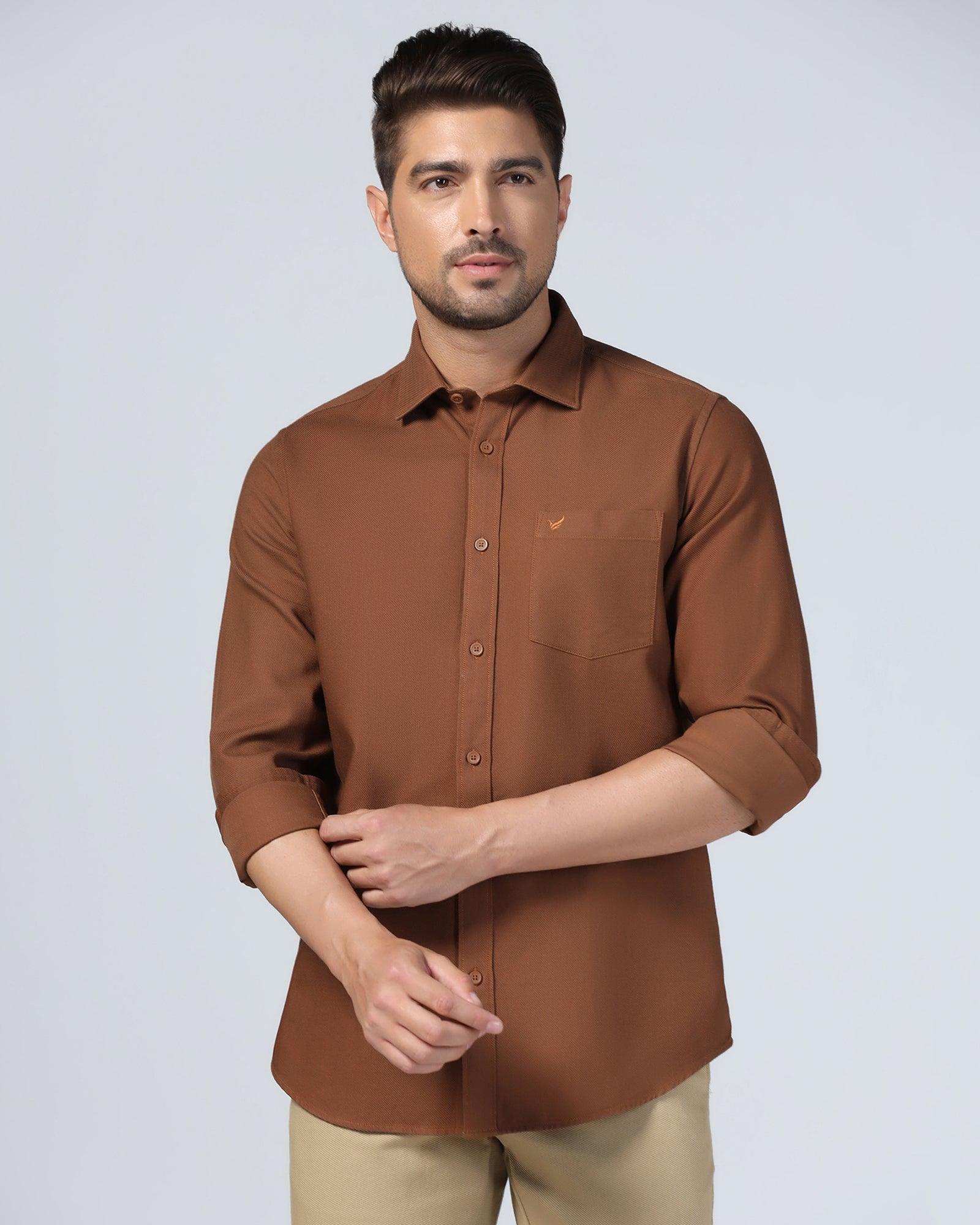 Casual Brown Textured Shirt Caty