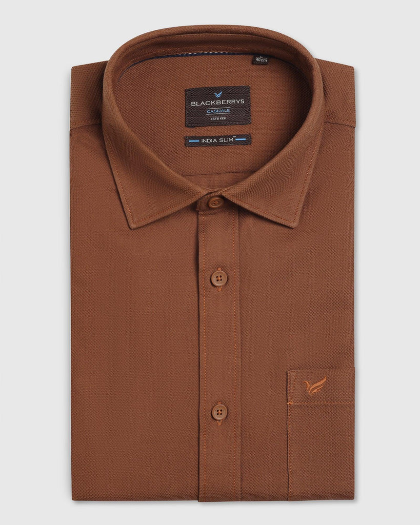 Casual Brown Textured Shirt - Caty