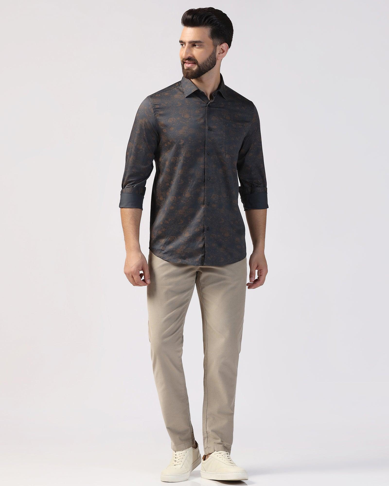 Casual Dark Grey Printed Shirt - Lara