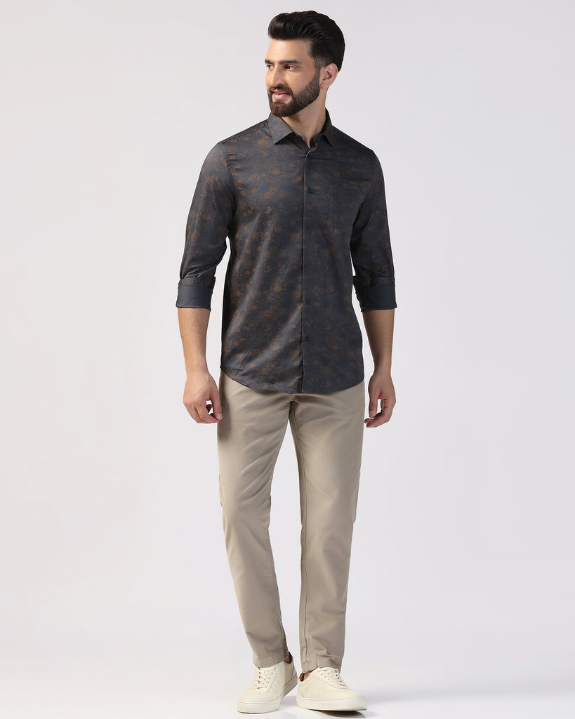 Casual Dark Grey Printed Shirt - Lara