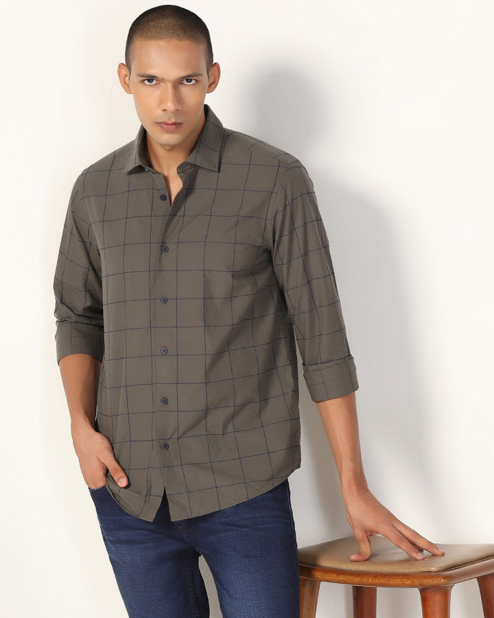 Casual Dark Olive Check Shirt - Enzo