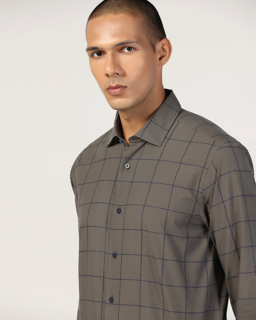 Casual Dark Olive Check Shirt - Enzo