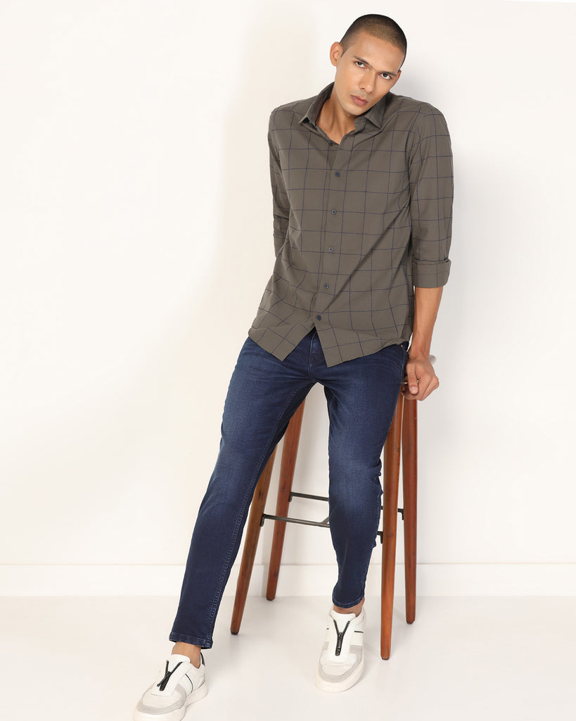 Casual Dark Olive Check Shirt - Enzo