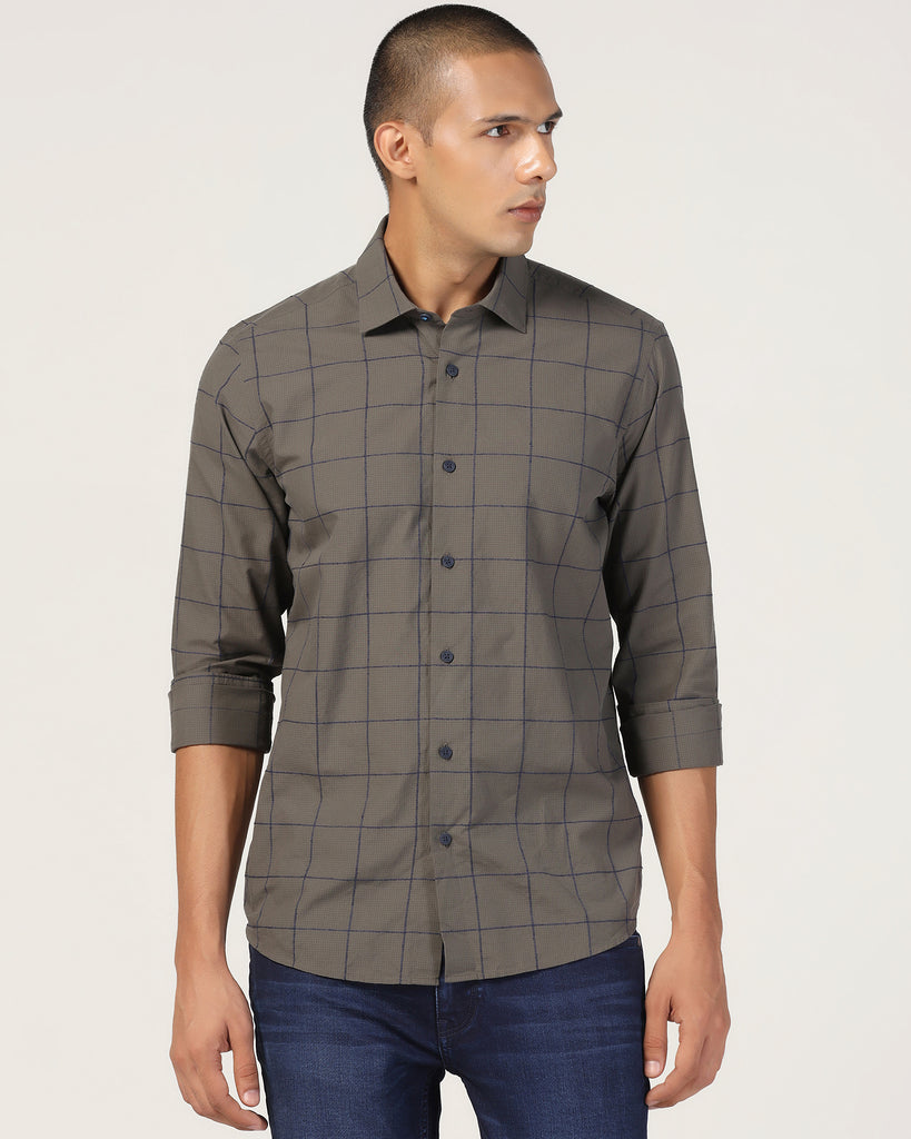 Casual Dark Olive Check Shirt - Enzo