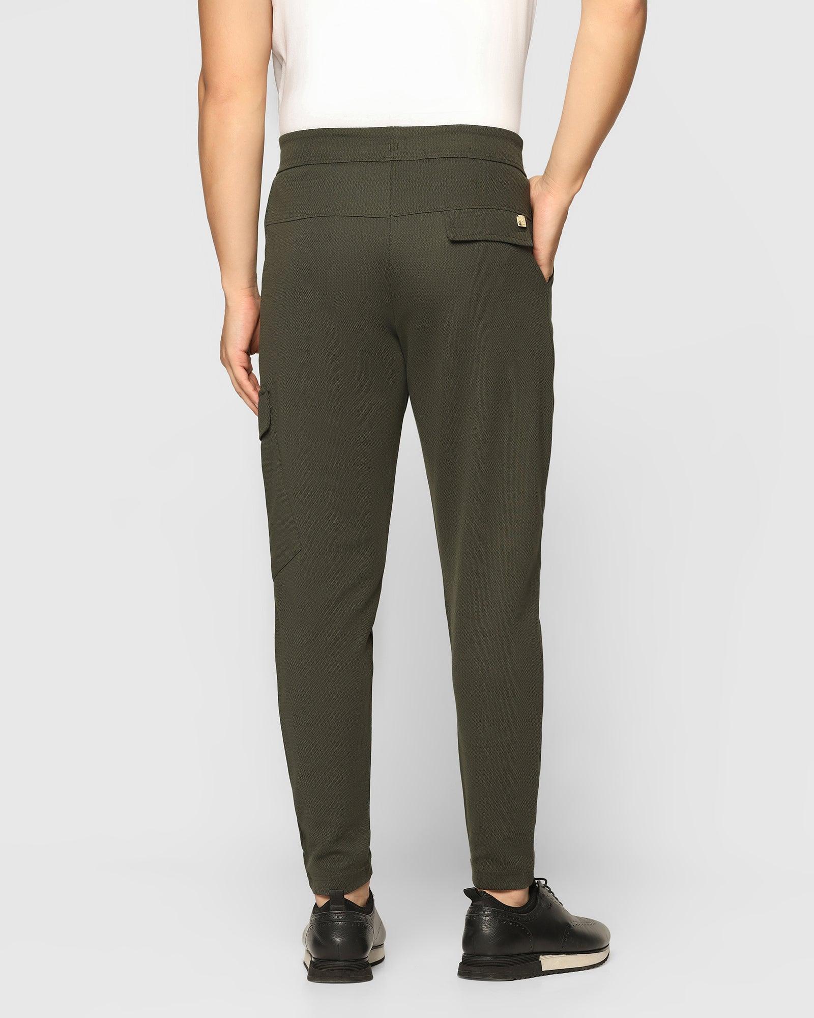 Casual Dark Olive Textured Jogger - Tapered