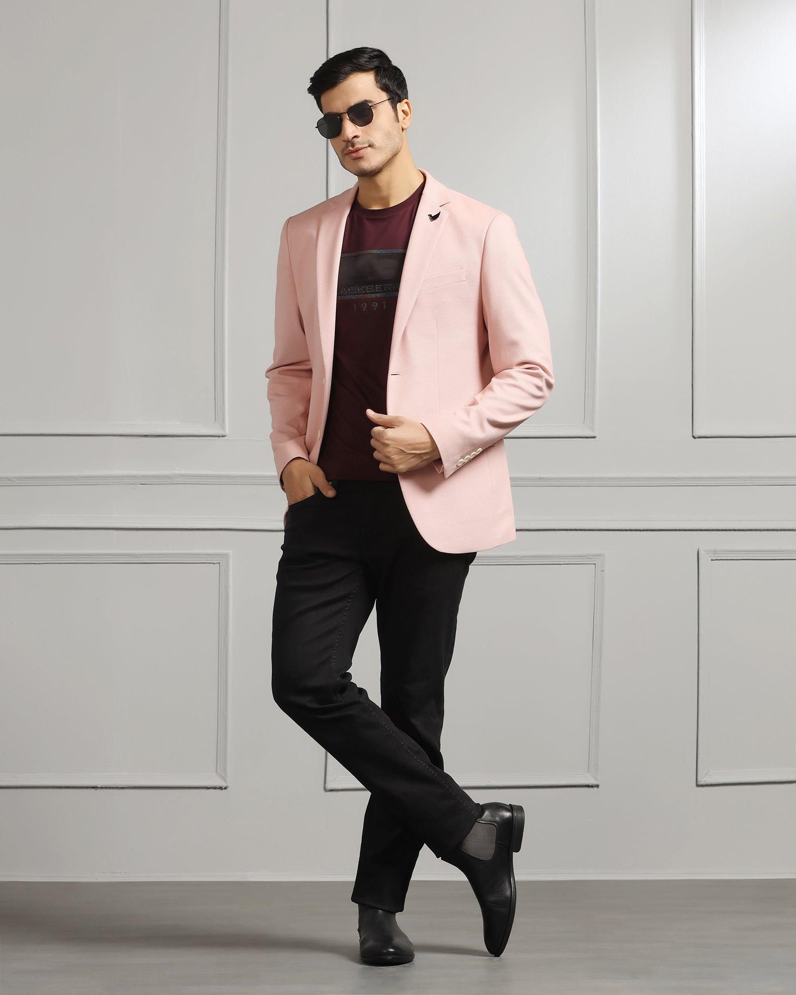 Casual Dusty Pink Textured Blazer - Homi