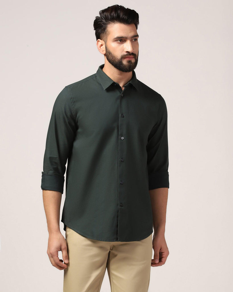 Casual Green Textured Shirt - Port