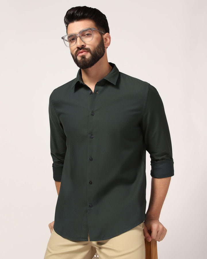 Casual Green Textured Shirt - Port