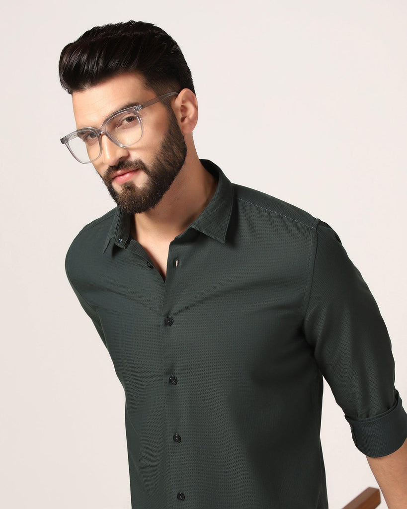 Casual Green Textured Shirt - Port