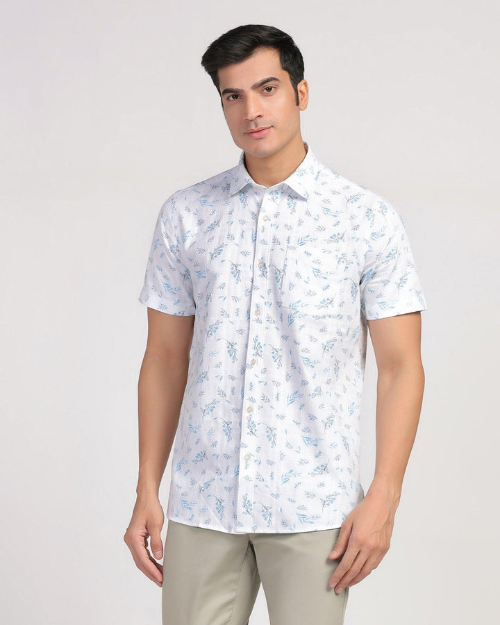 Linen Casual Half Sleeve Blue Printed Shirt - Martin