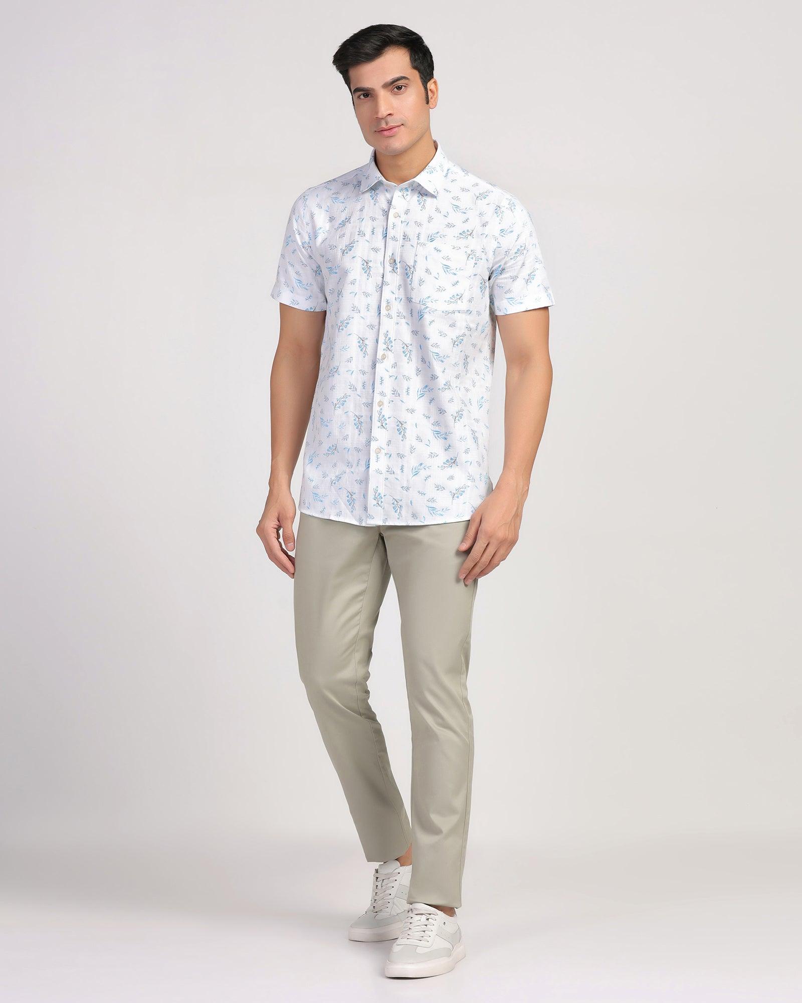 Linen Casual Half Sleeve Blue Printed Shirt - Martin - Blackberrys