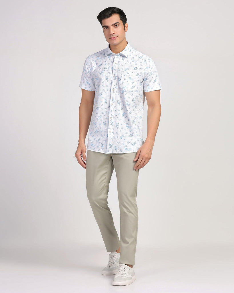 Linen Casual Half Sleeve Blue Printed Shirt - Martin