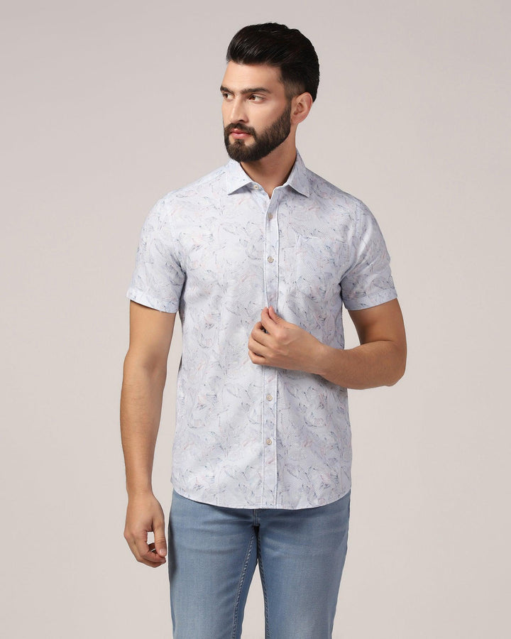 Casual Half Sleeve Blue Printed Shirt - Nolan