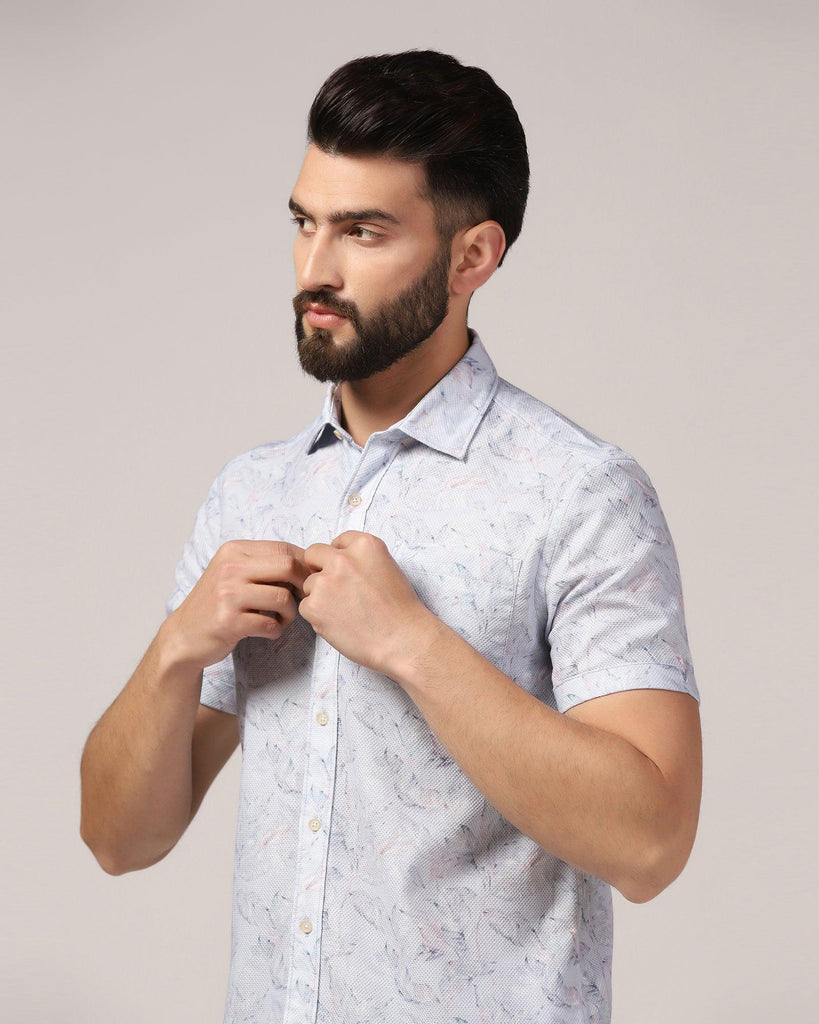 Casual Half Sleeve Blue Printed Shirt - Nolan