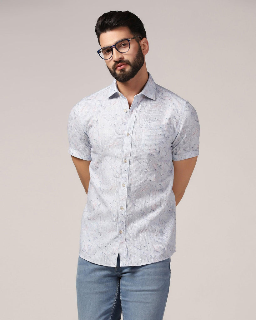 Casual Half Sleeve Blue Printed Shirt - Nolan